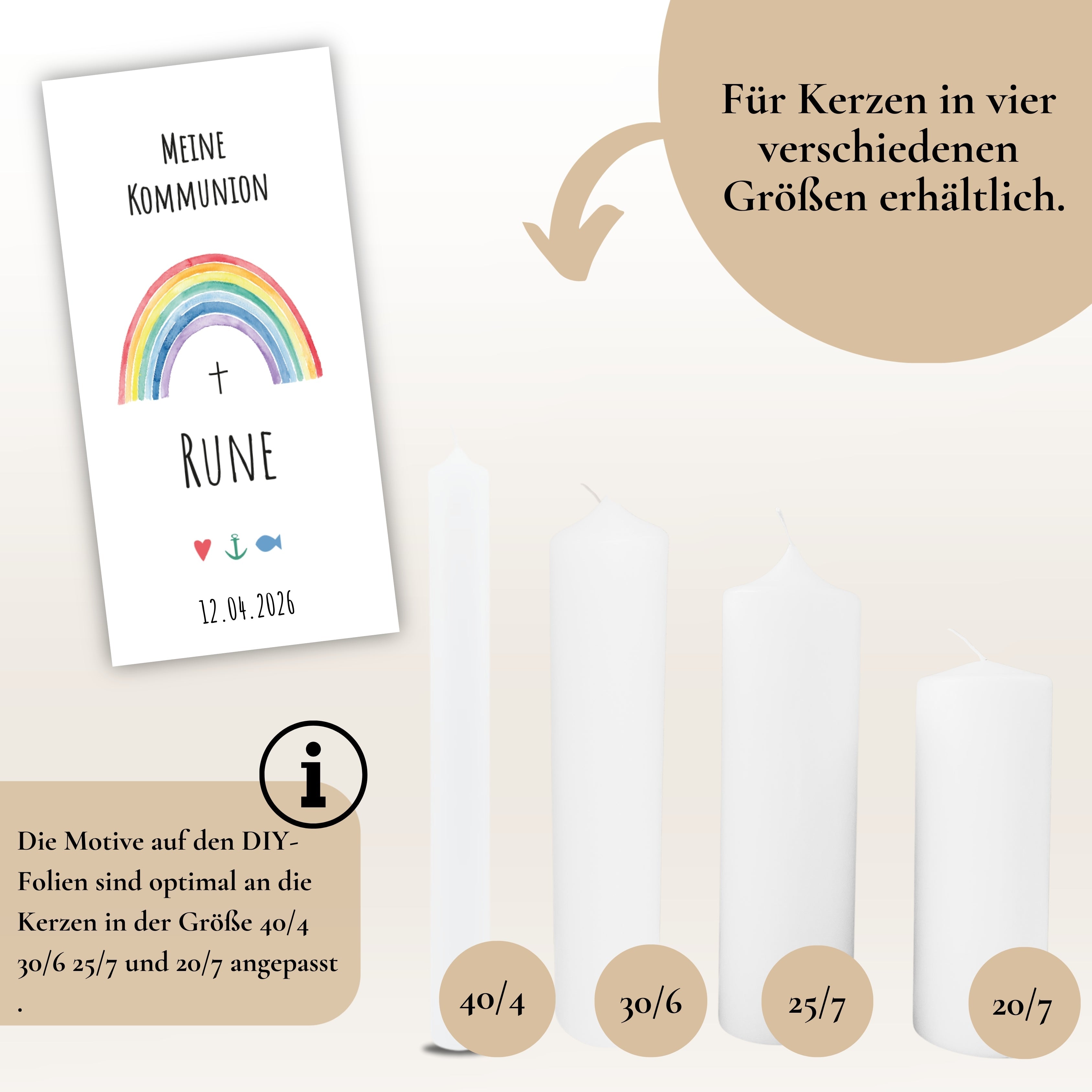 Kerzenfolie Kommunionkerze "Rune" - personalisiert