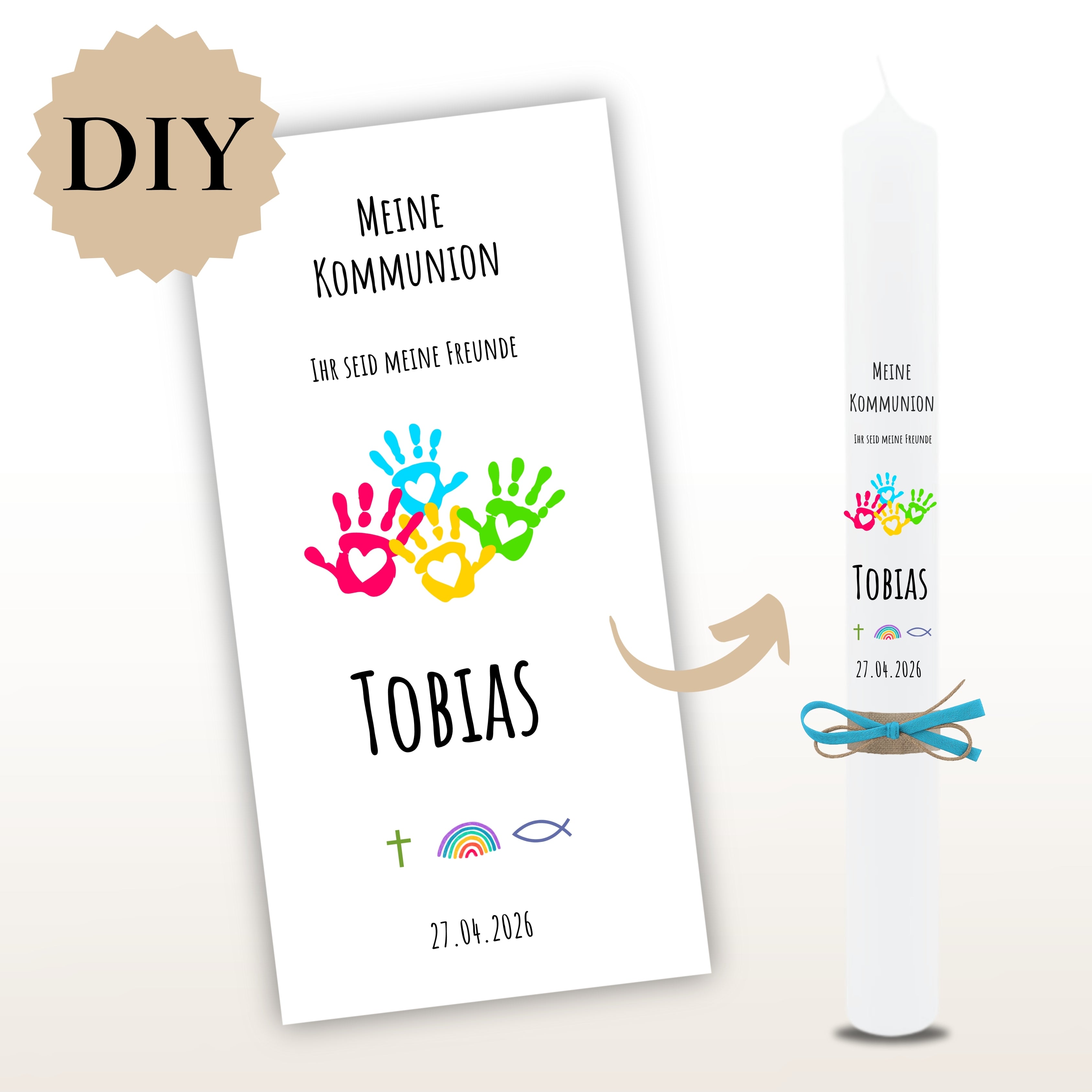 Kerzenfolie Kommunionkerze "Tobias" - personalisiert