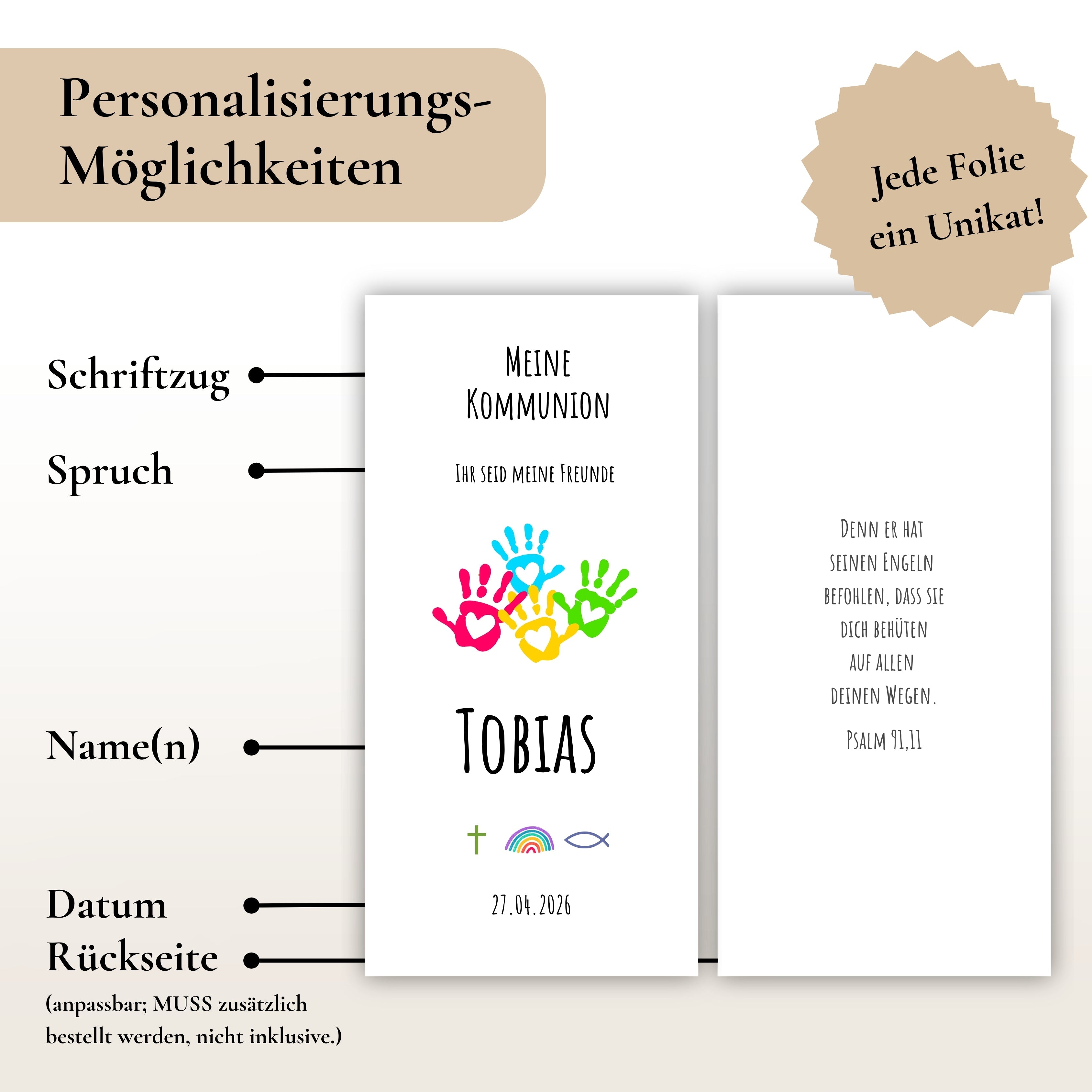 Kerzenfolie Kommunionkerze "Tobias" - personalisiert
