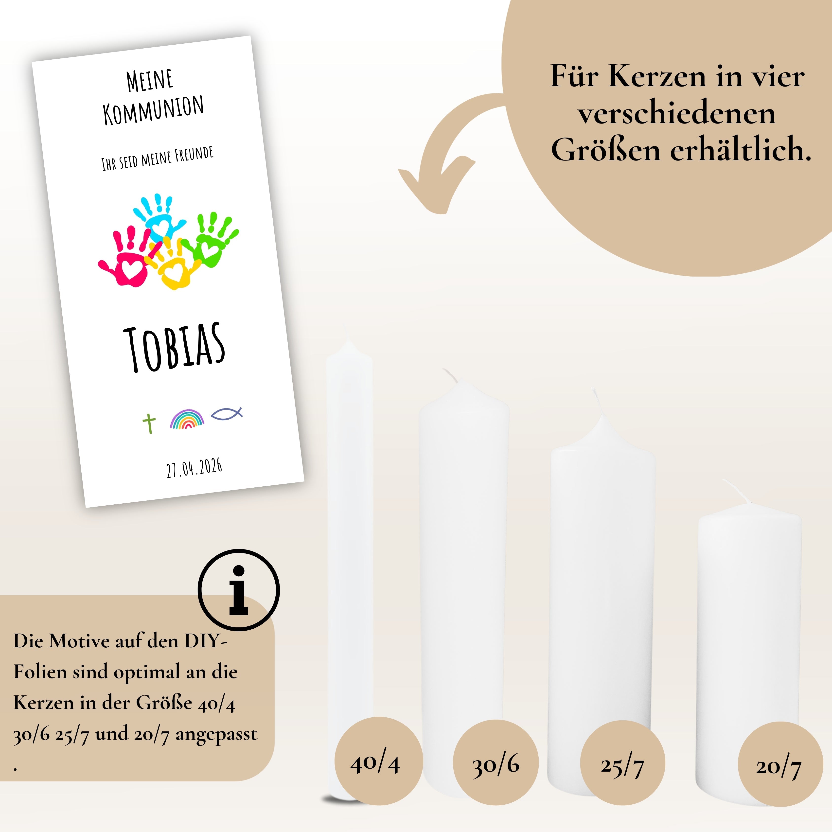 Kerzenfolie Kommunionkerze "Tobias" - personalisiert