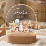 LED-Nachtlicht für Kinder mit Motiv Waldtiere mit Bäumen, personalisiert