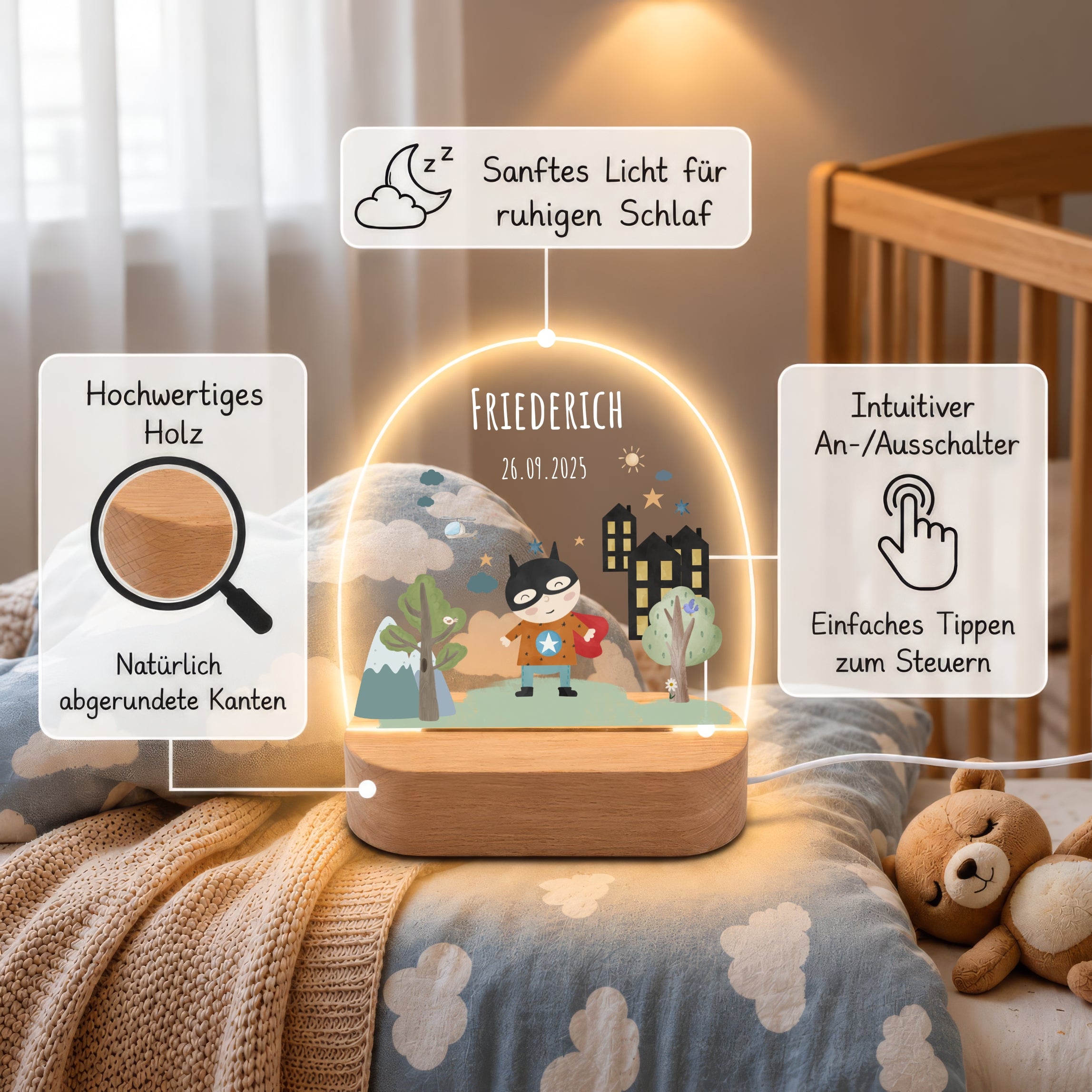 LED-Nachtlicht für Kinder mit Motiv Superheld – Ansicht 6