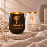Trauerlicht aus Glas mit Gravur Pusteblume, personalisiert
