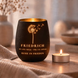 Trauerlicht aus Glas mit Gravur Pusteblume – Ansicht 2