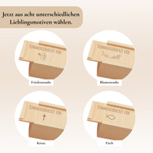 Load image into Gallery viewer, Holzkiste für Taufkerze Kommunionkerze Gravur Aufbewahrungsbox  - personalisiert
