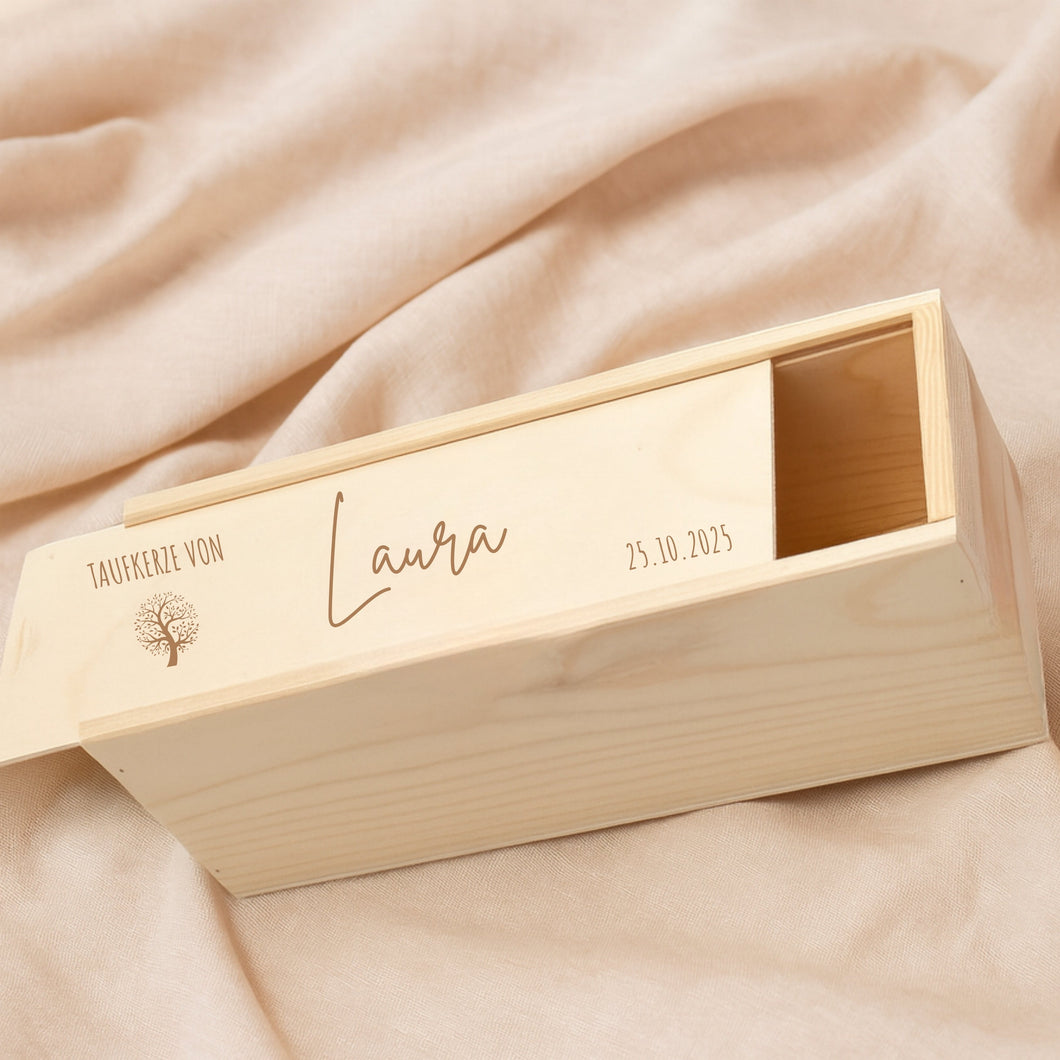 Holzkiste für Taufkerze Kommunionkerze Gravur Aufbewahrungsbox  - personalisiert