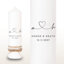 Charger l&#39;image dans la galerie, Hochzeitskerze &quot;Anouk - verbundenes Herz &quot; Initialen Fine line - personalisiert
