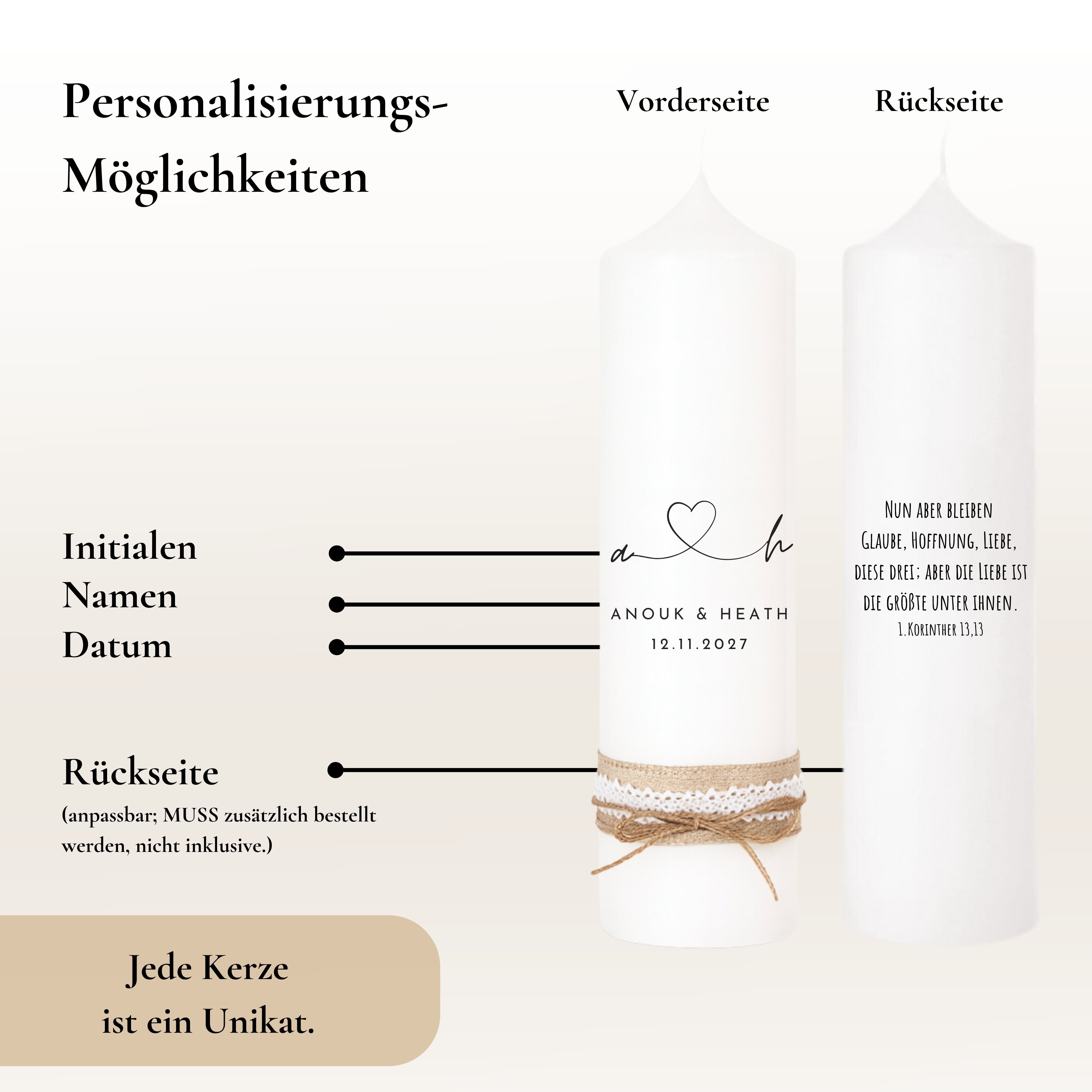 Hochzeitskerze Herz verbunden Schwarz – Ansicht 4