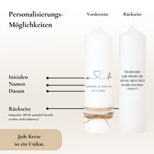 Charger l&#39;image dans la galerie, Hochzeitskerze &quot;Anouk - verbundenes Herz &quot; Initialen Fine line - personalisiert
