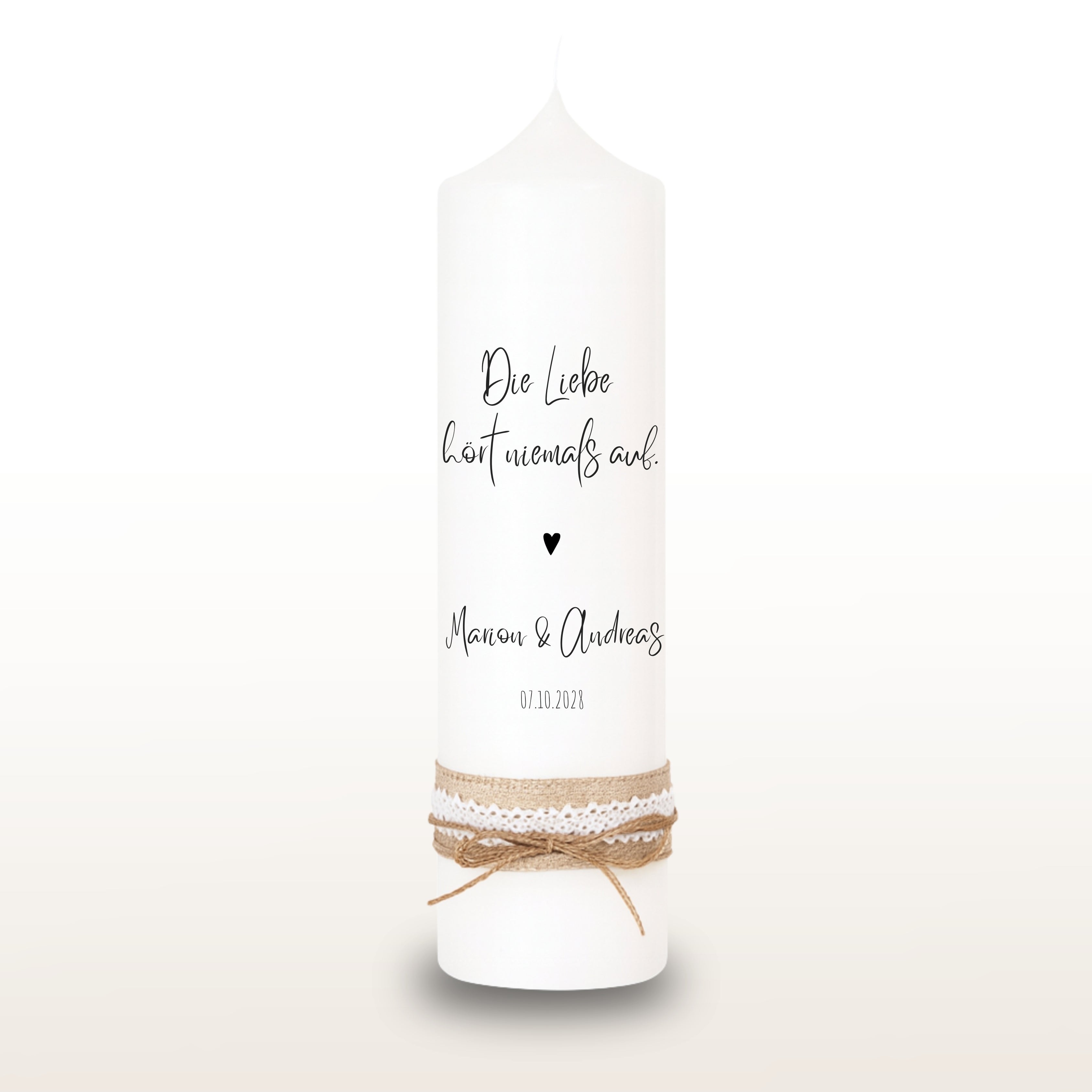 Hochzeitskerze Spruch Schwarz, personalisiert