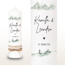 Charger l&#39;image dans la galerie, Hochzeitskerze &quot;Camie&quot; Berge Tannen - personalisiert

