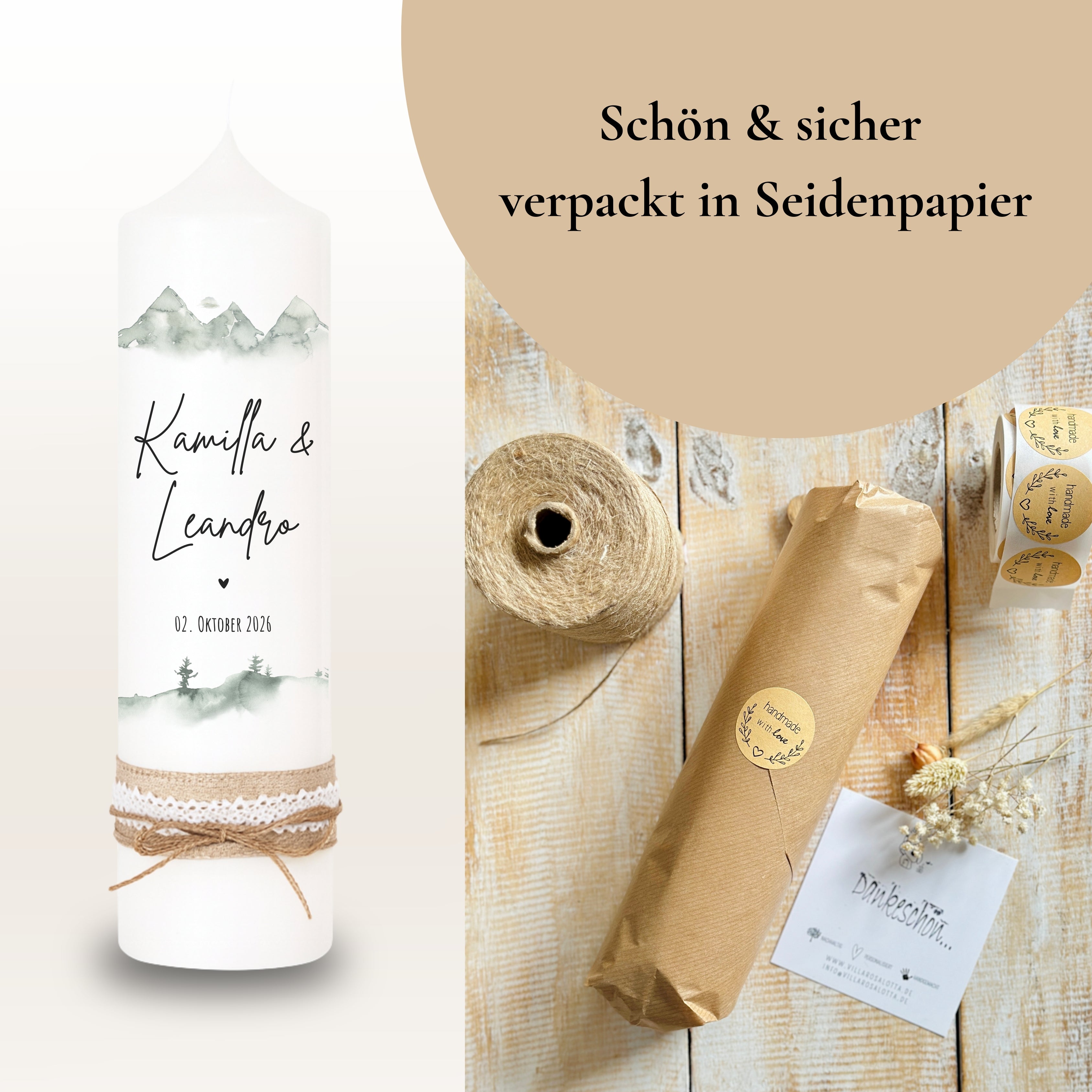 Hochzeitskerze Berge Tannen Grün – Ansicht 8