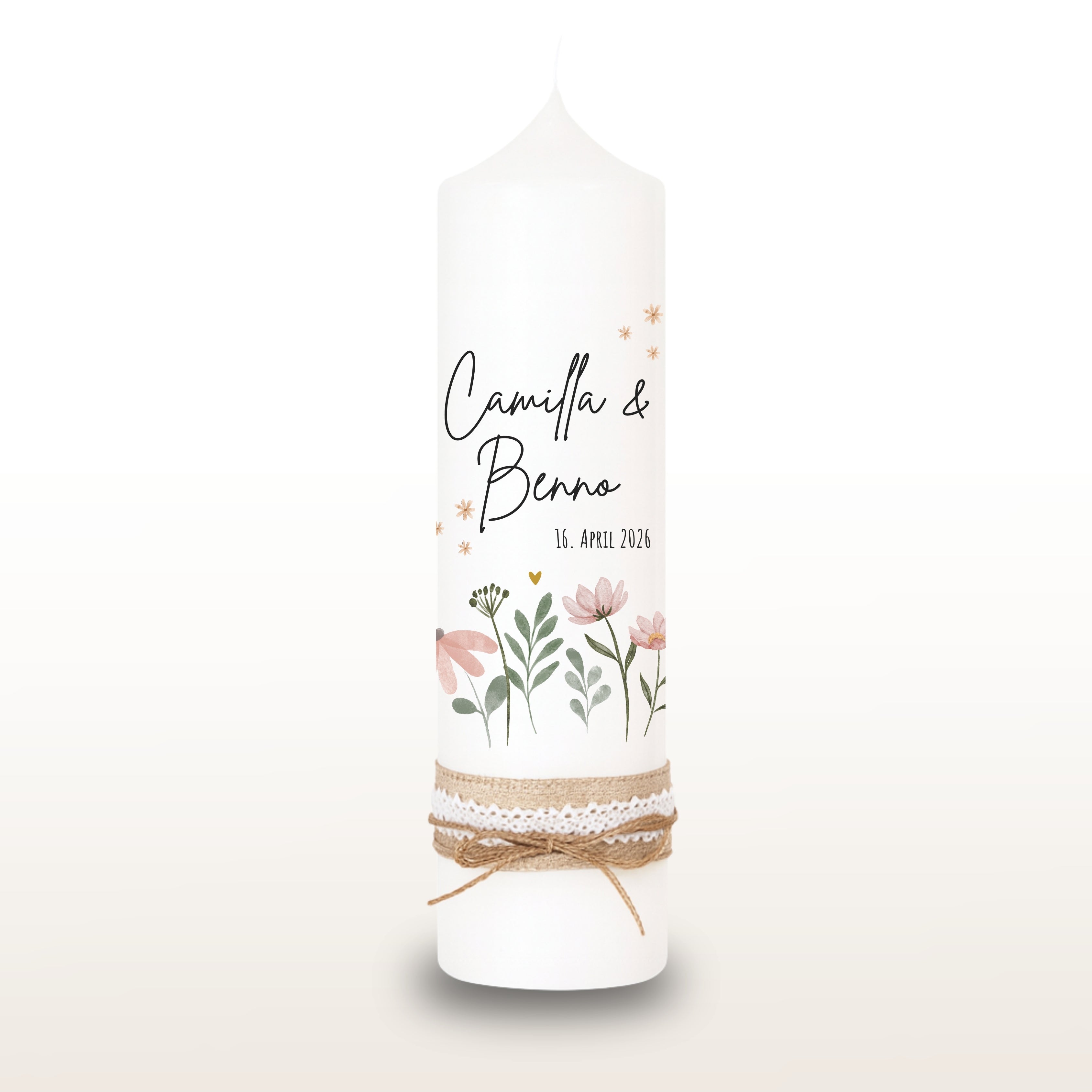 Hochzeitskerze Blumen Bunt, personalisiert