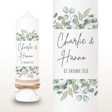 Charger l&#39;image dans la galerie, Hochzeitskerze &quot;Charlie&quot; Blätterrahmen grün - personalisiert
