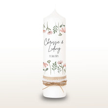 Load image into Gallery viewer, Hochzeitskerze Blumenwiese rosa, personalisiert

