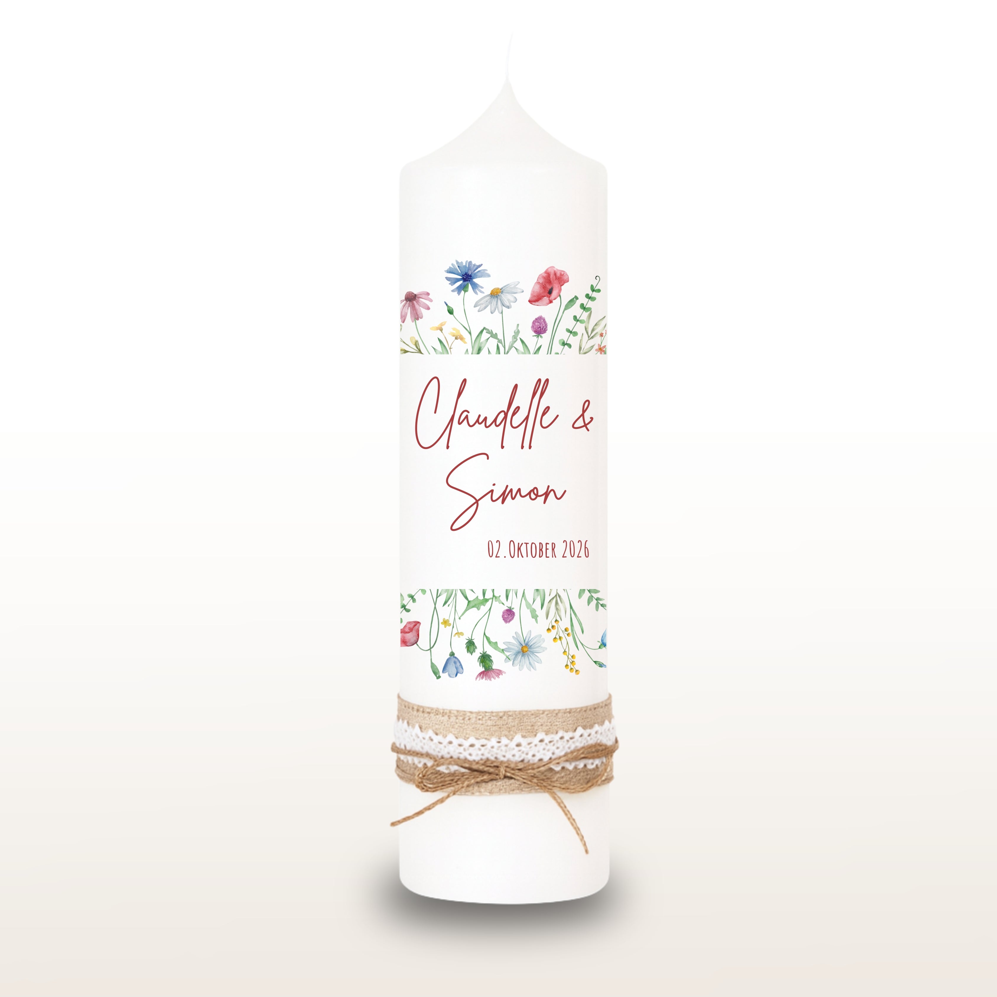 Hochzeitskerze Blumen Bunt, personalisiert