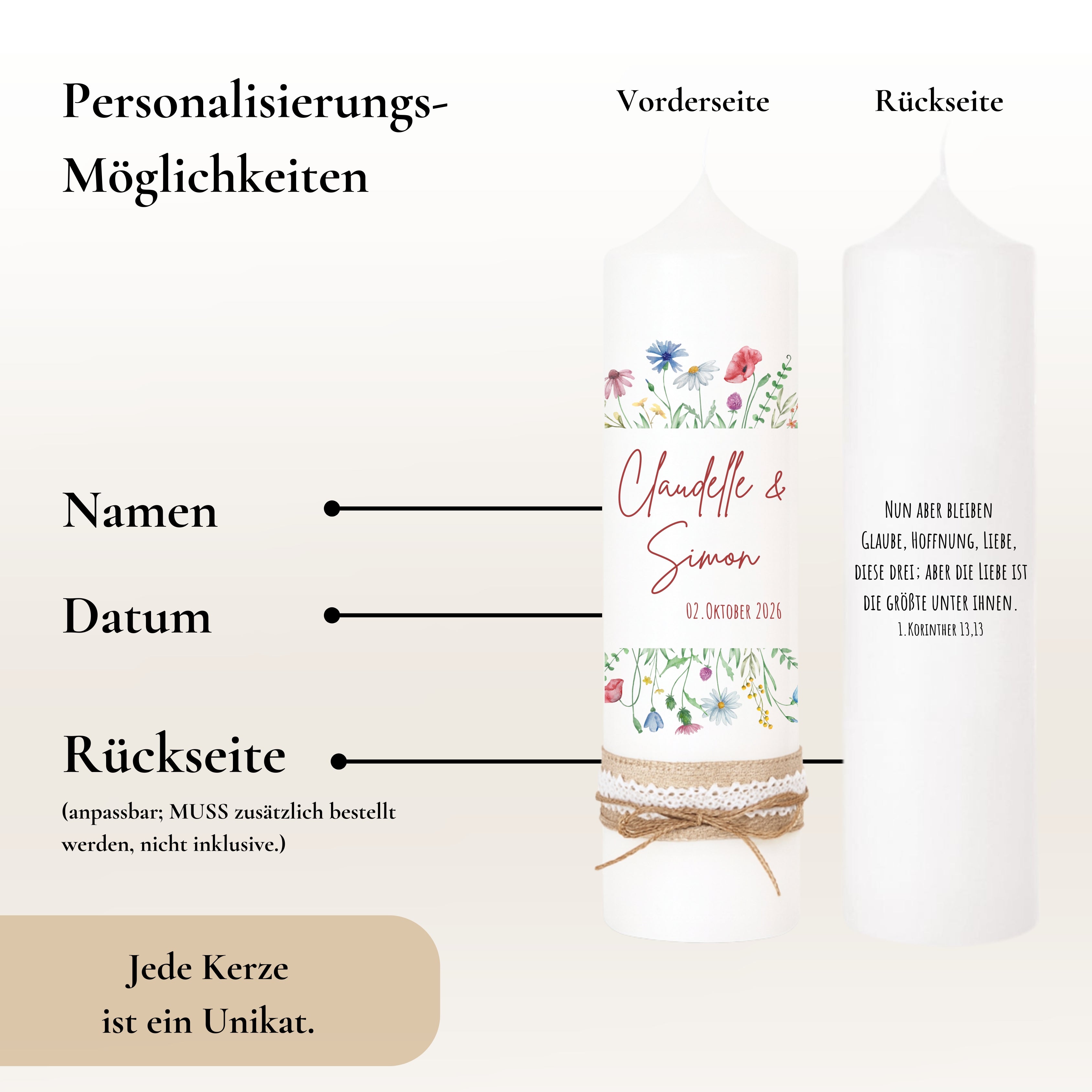Hochzeitskerze Blumen Bunt – Ansicht 4