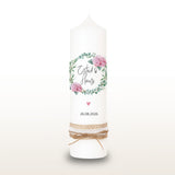 Hochzeitskerze Hortensien Eukalyptus rosa, personalisiert
