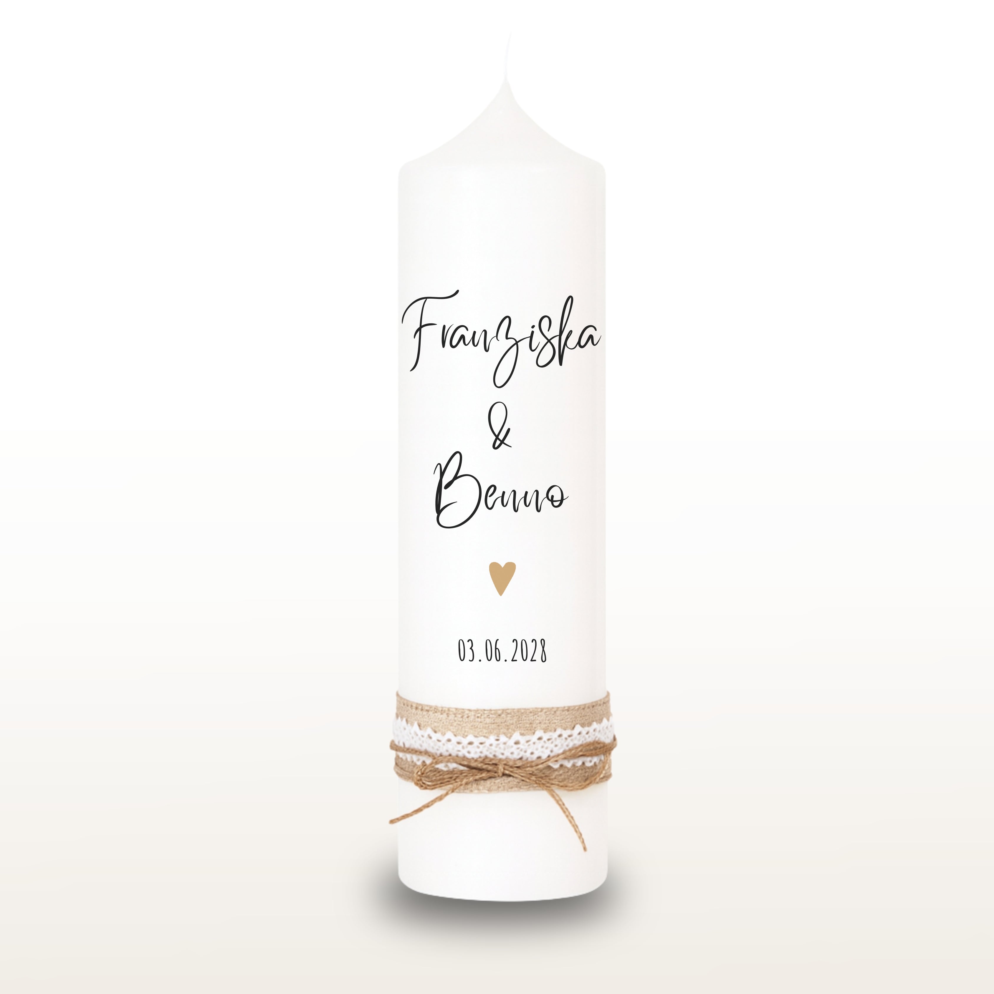 Hochzeitskerze Herz Gold, personalisiert