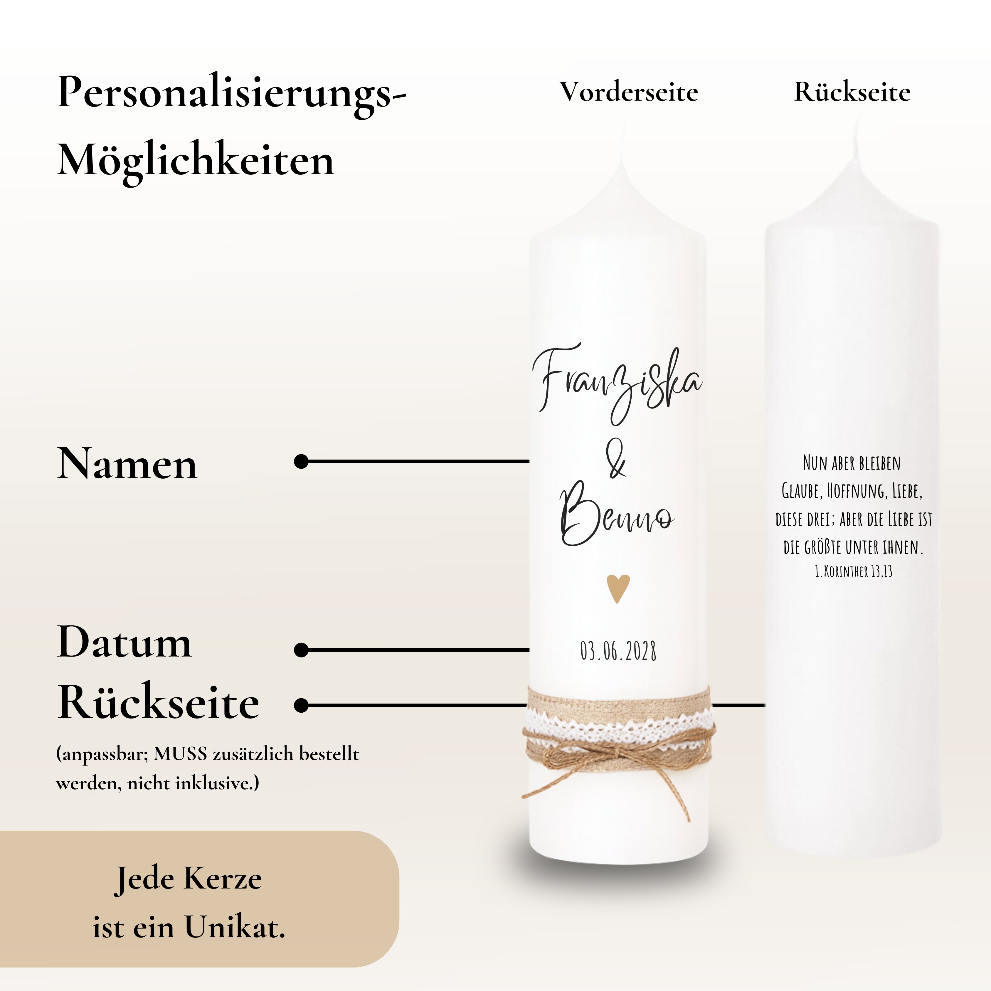 Hochzeitskerze Herz Gold – Ansicht 4