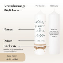 Lade das Bild in den Galerie-Viewer, Hochzeitskerze "Jasmina" Olivenzweige - personalisiert
