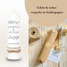 Lade das Bild in den Galerie-Viewer, Hochzeitskerze "Jasmina" Olivenzweige - personalisiert

