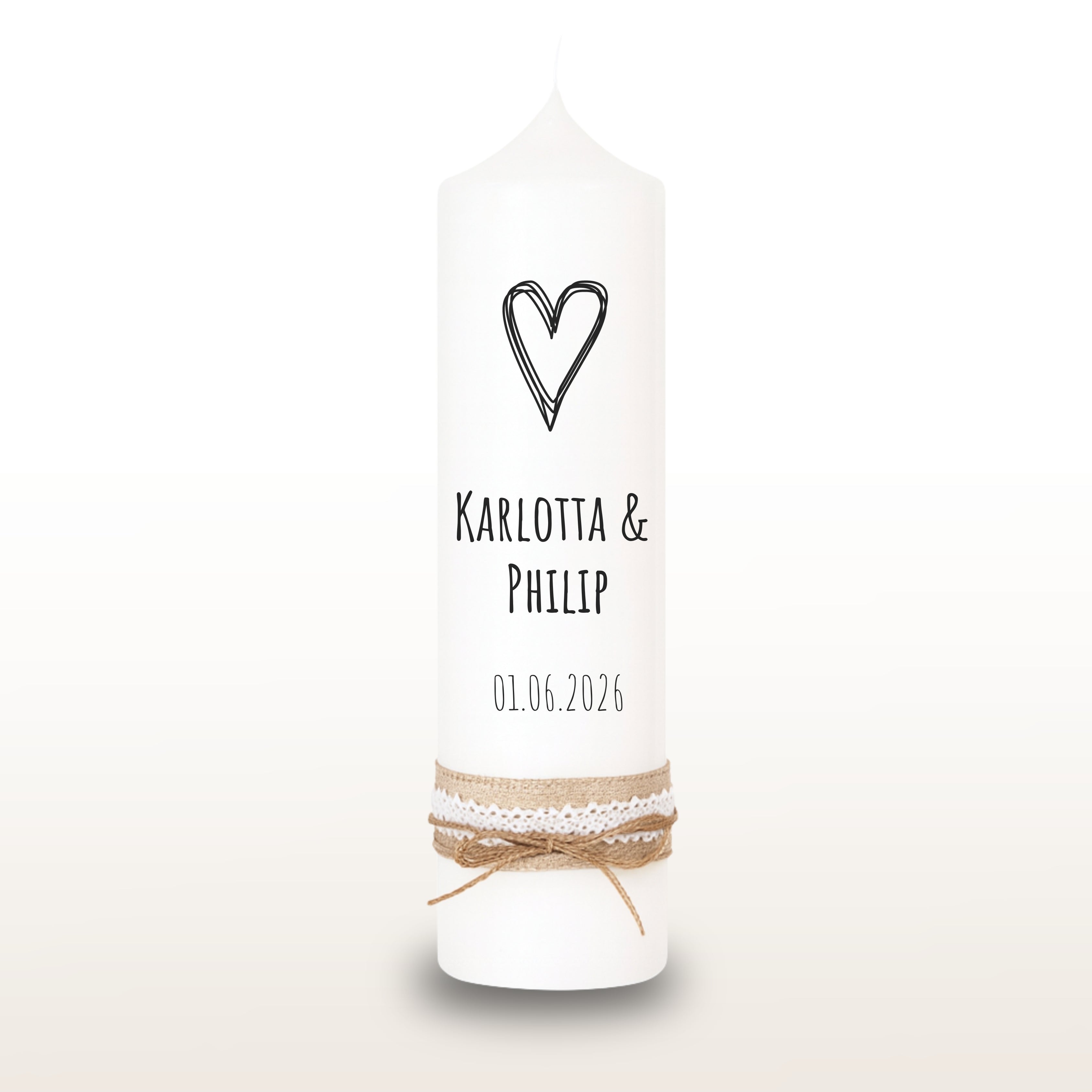 Hochzeitskerze Herz Schwarz, personalisiert