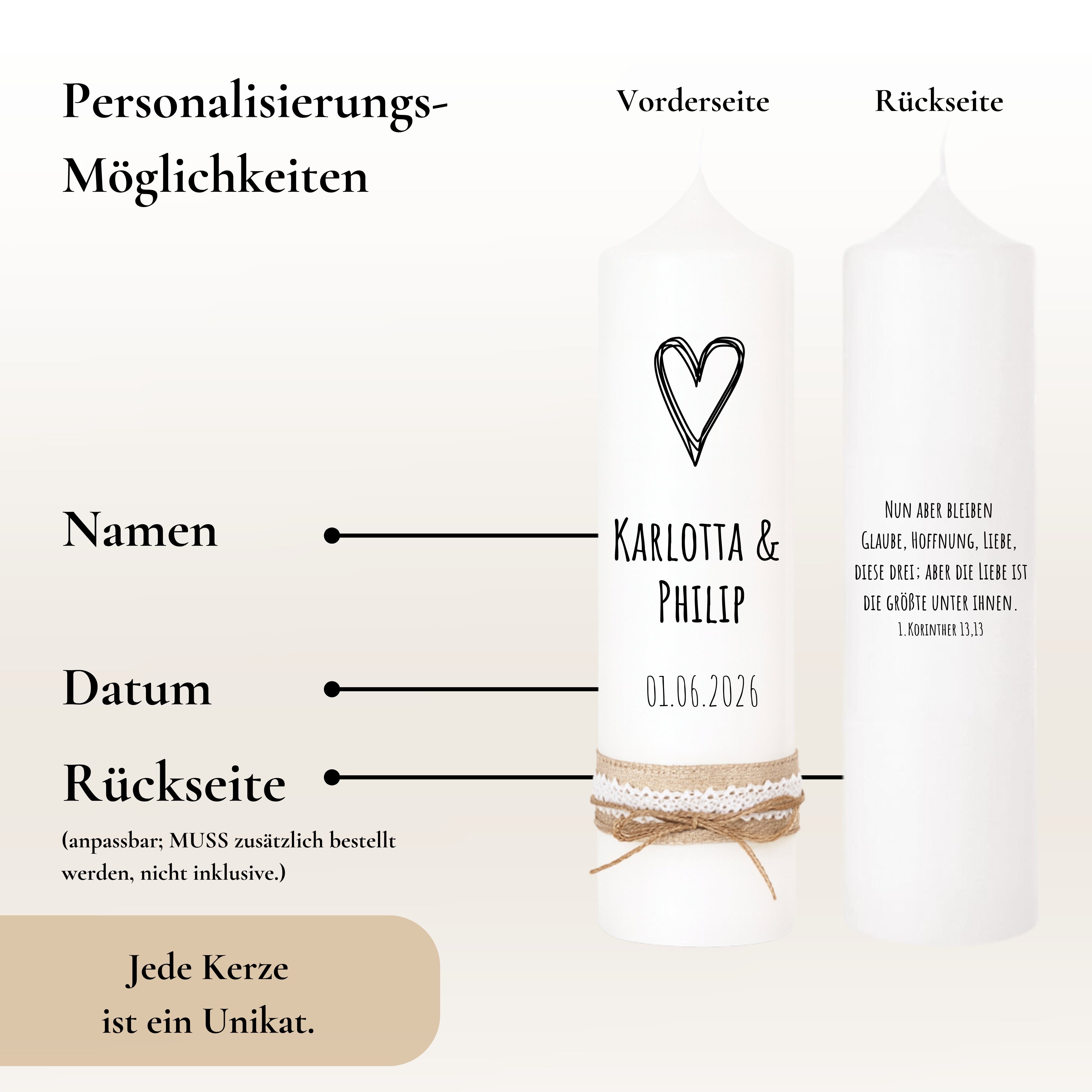Hochzeitskerze Herz Schwarz – Ansicht 4