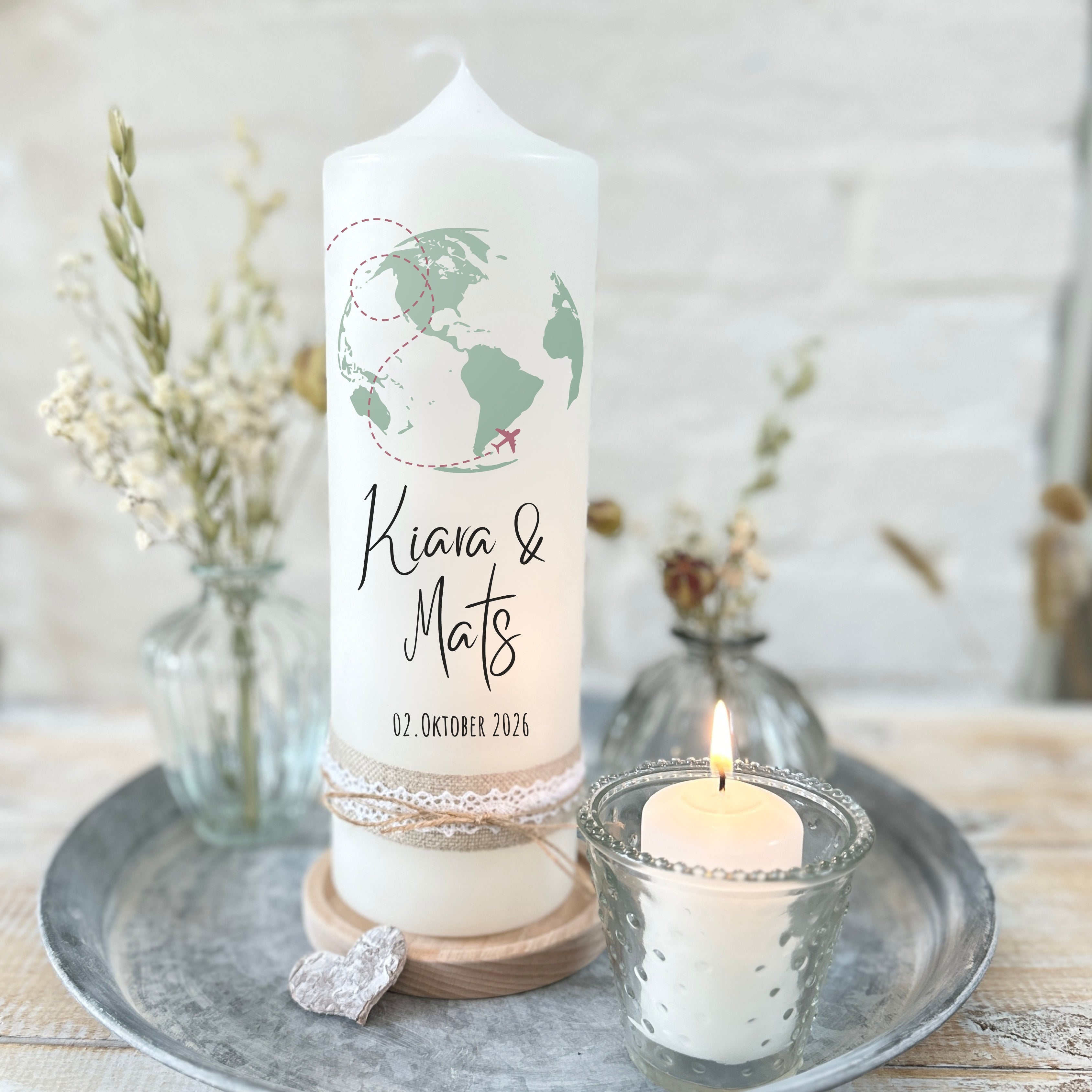 Hochzeitskerze Weltkugel Grün – Ansicht 3