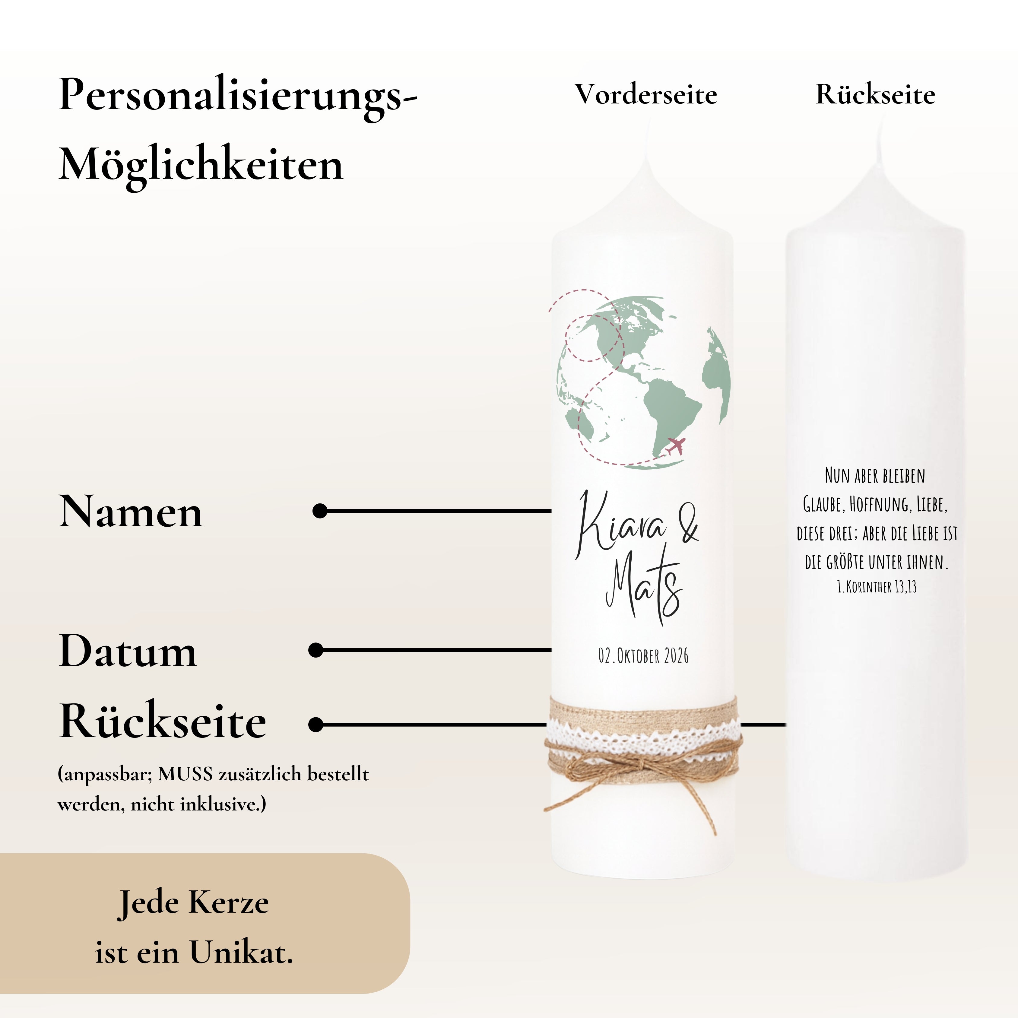 Hochzeitskerze Weltkugel Grün – Ansicht 4