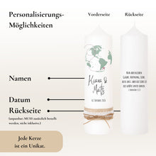 Charger l&#39;image dans la galerie, Hochzeitskerze &quot;Kiara&quot; Weltkugel grün - personalisiert
