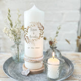Hochzeitskerze Boho Blätter Federn braun – Ansicht 3
