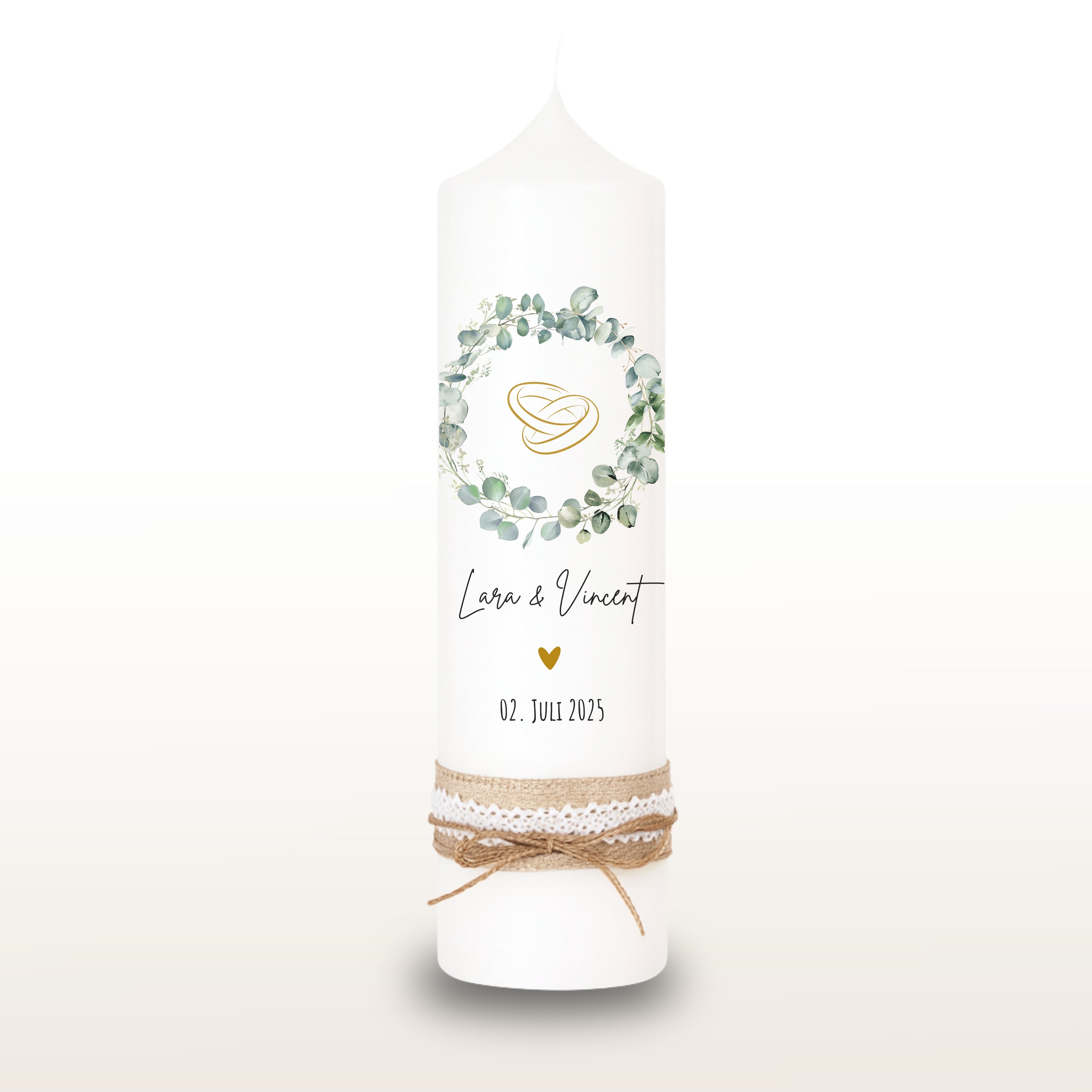Hochzeitskerze Eukalyptuskranz Eukalyptus, personalisiert