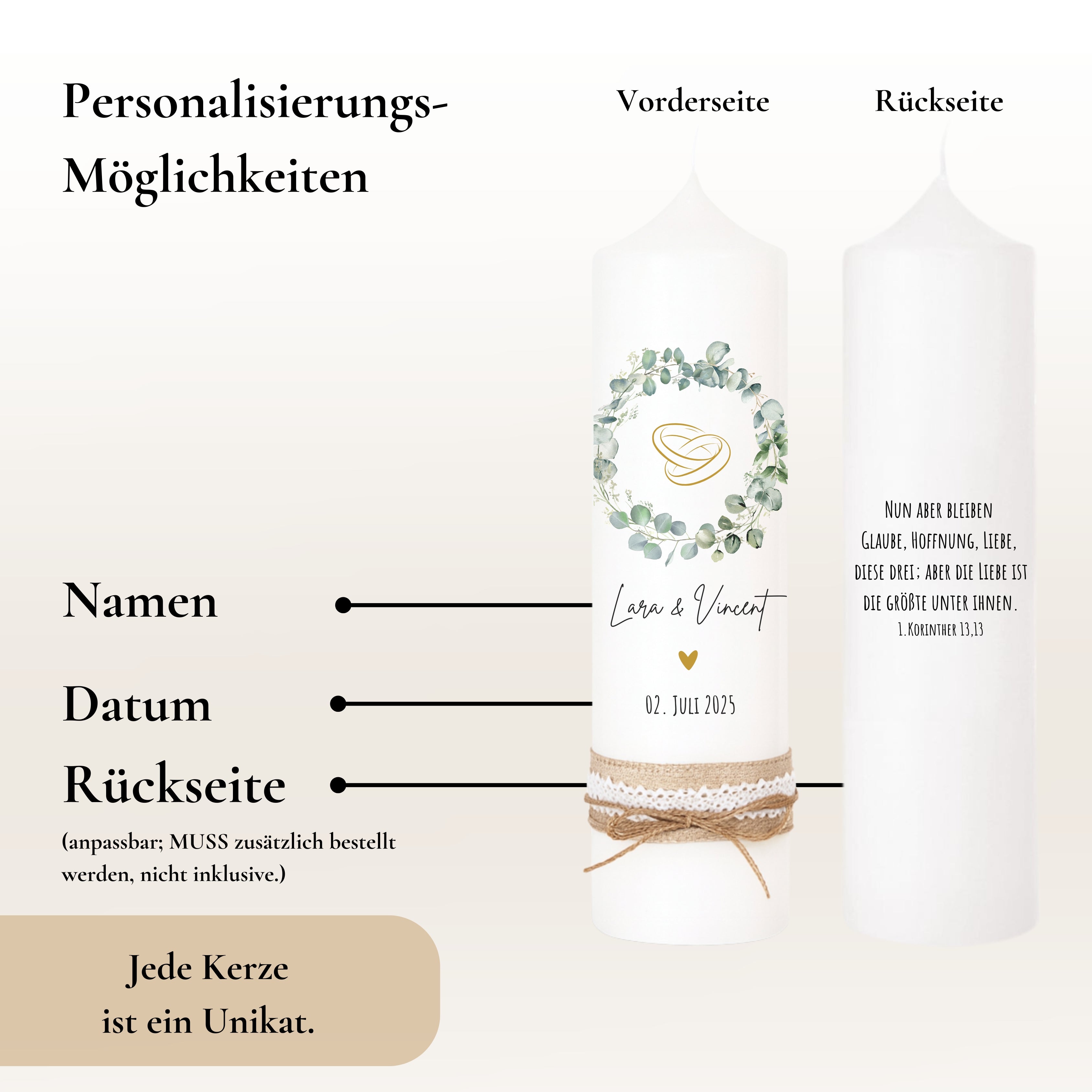 Hochzeitskerze Eukalyptuskranz Eukalyptus – Ansicht 4
