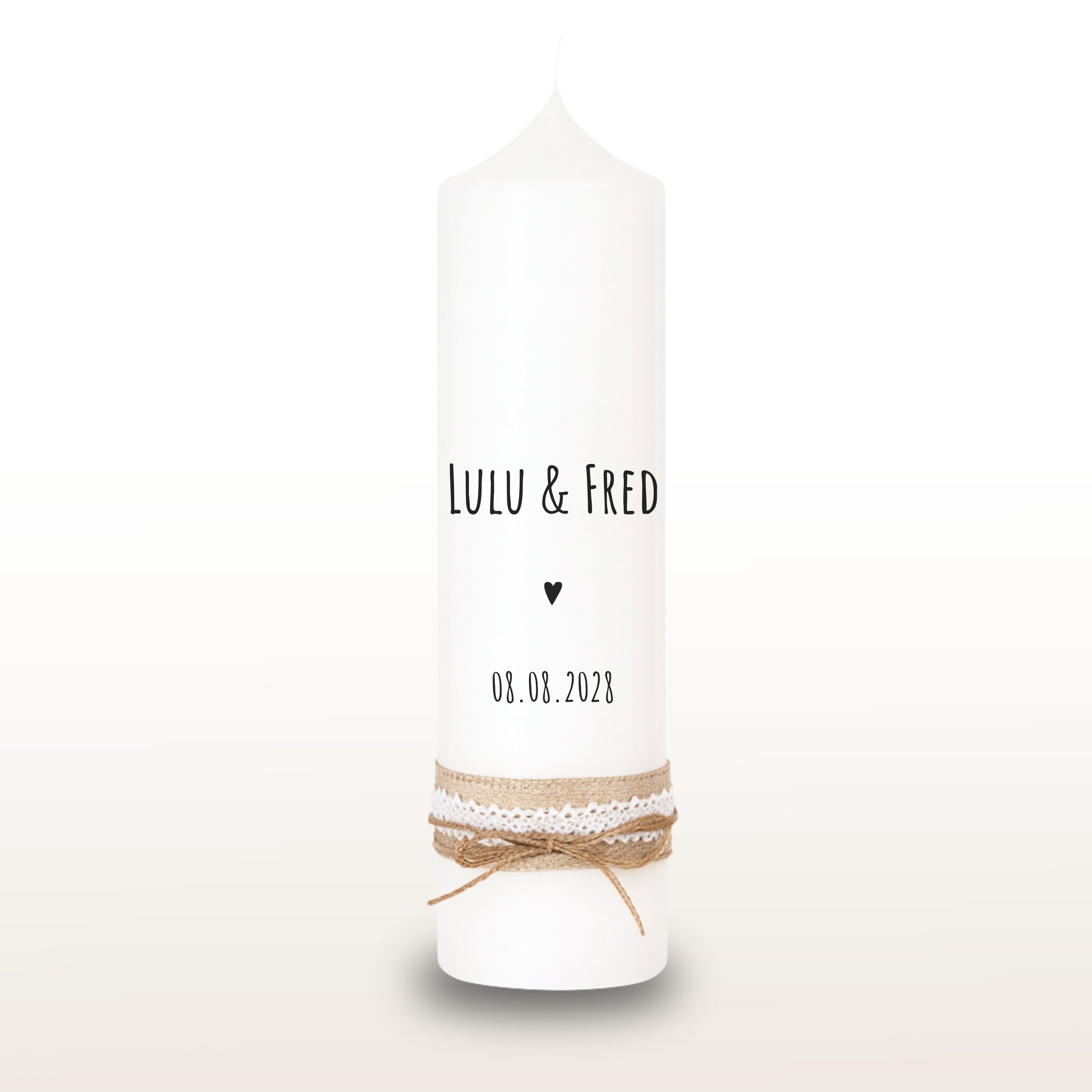 Hochzeitskerze Namen Herz minimalistisch schwarz, personalisiert