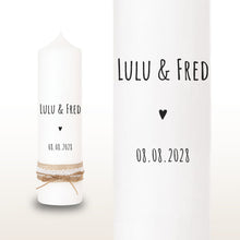 Charger l&#39;image dans la galerie, Hochzeitskerze &quot;Lulu&quot; Namen Herz minimalistisch - personalisiert
