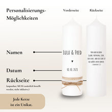 Lade das Bild in den Galerie-Viewer, Hochzeitskerze "Lulu" Namen Herz minimalistisch - personalisiert

