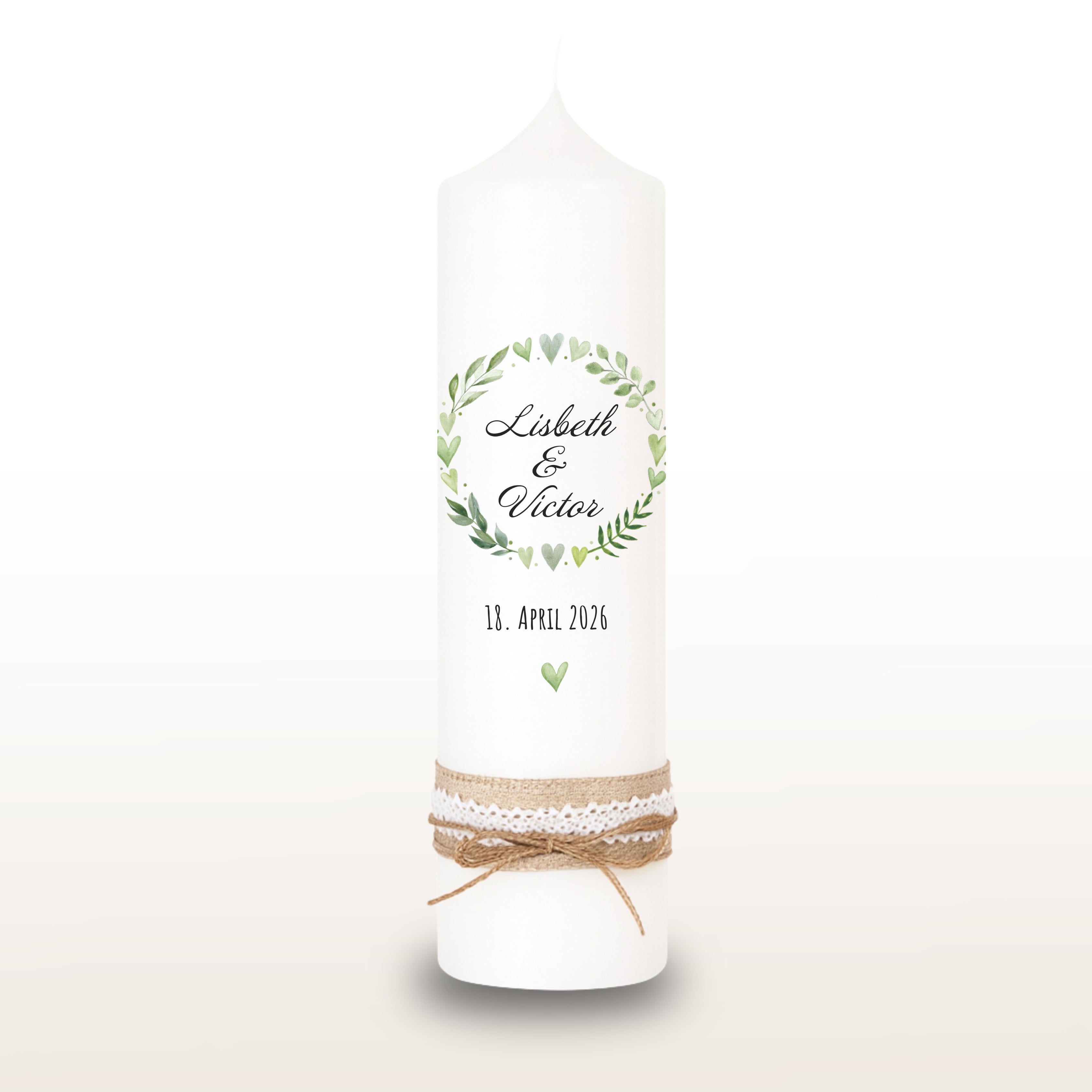 Hochzeitskerze Kranz Grün, personalisiert