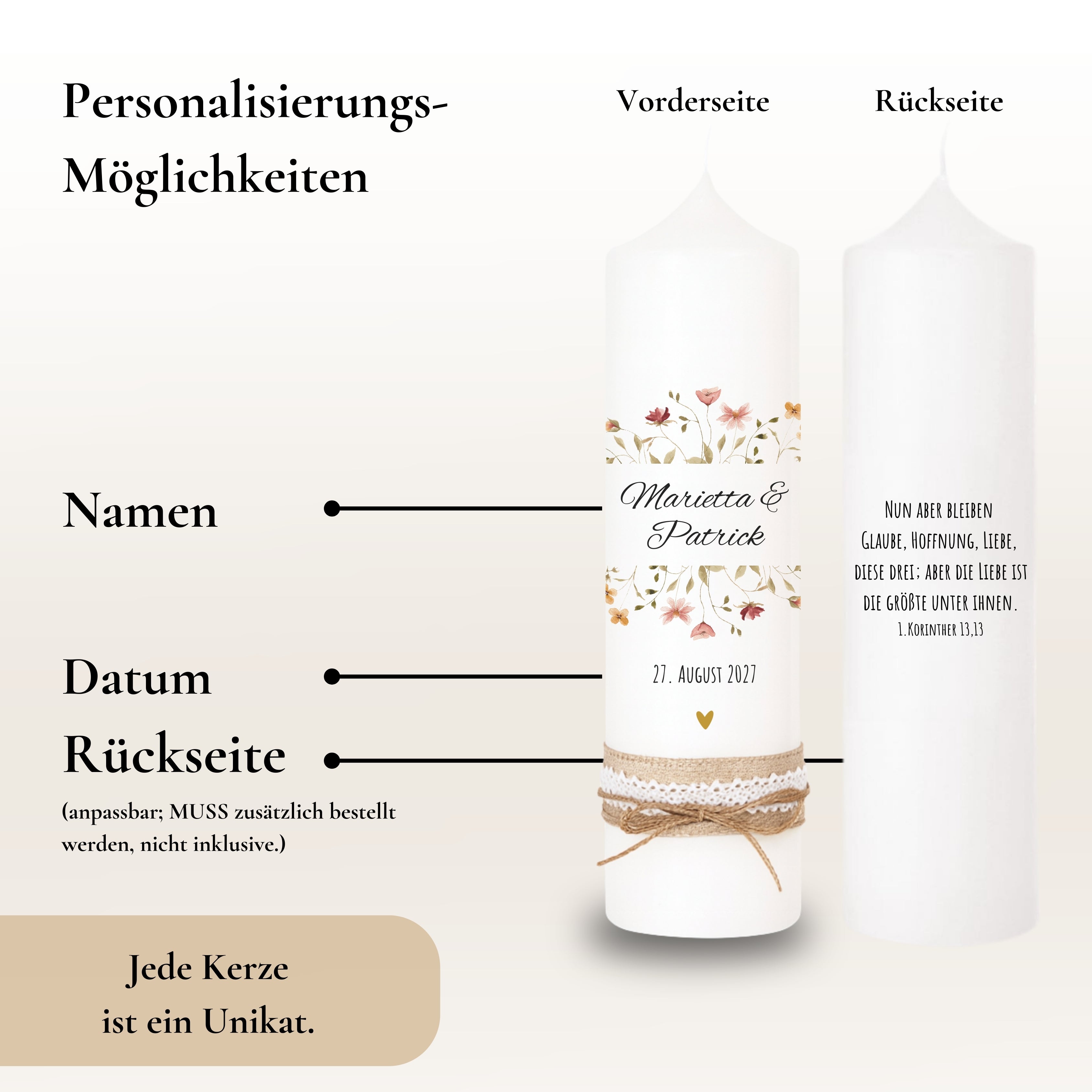 Hochzeitskerze Blumen Bunt – Ansicht 4