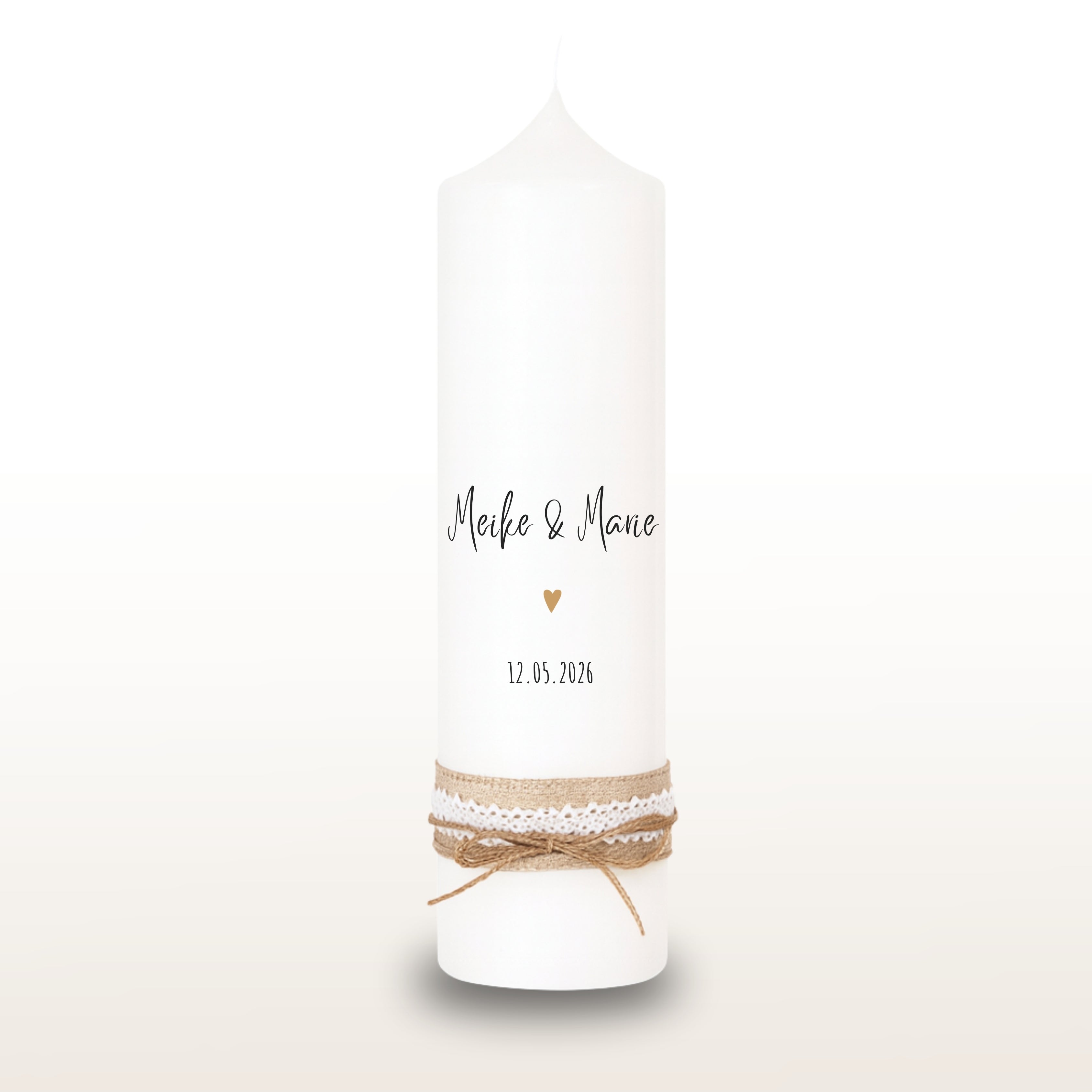 Hochzeitskerze Herz gold, personalisiert