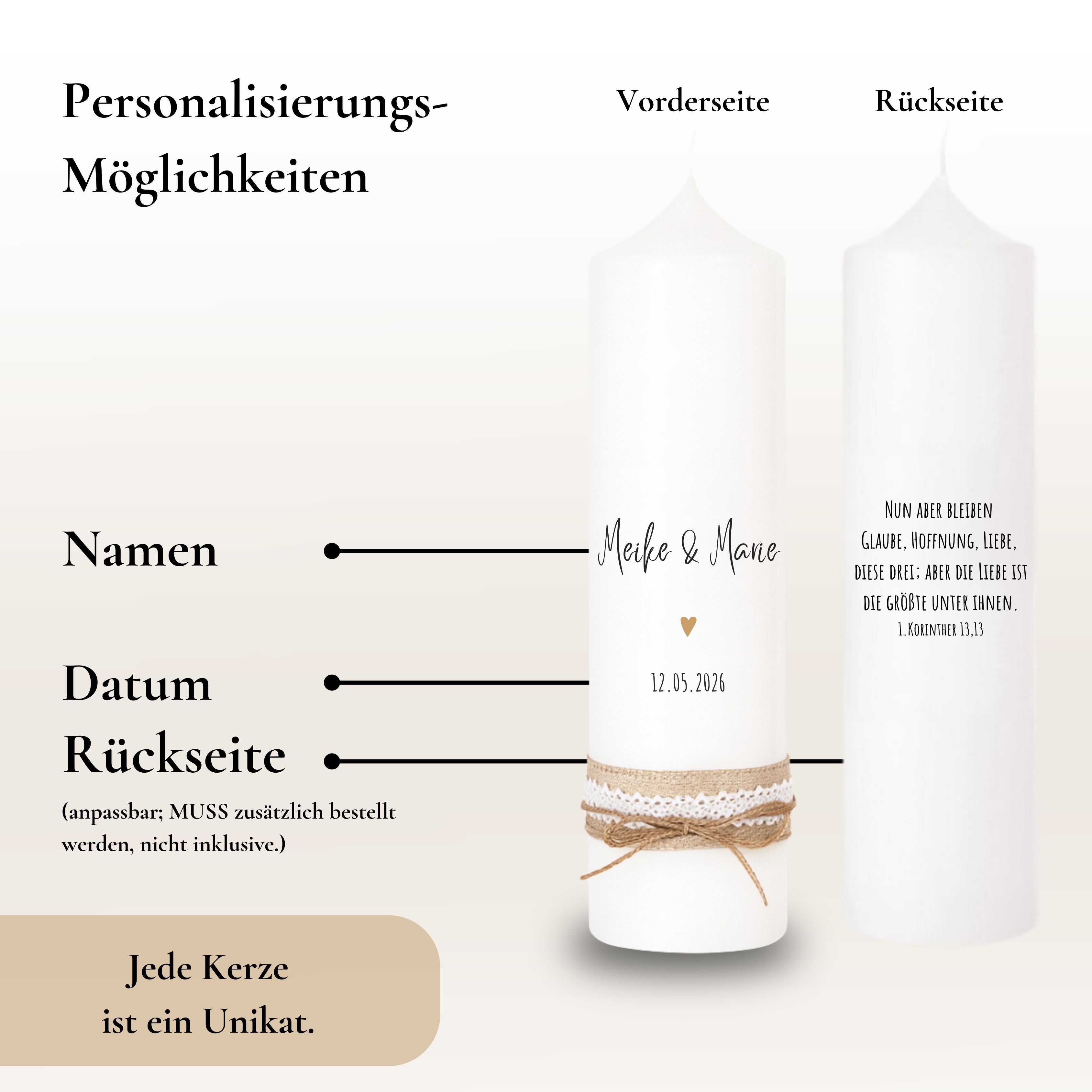 Hochzeitskerze Herz gold – Ansicht 4