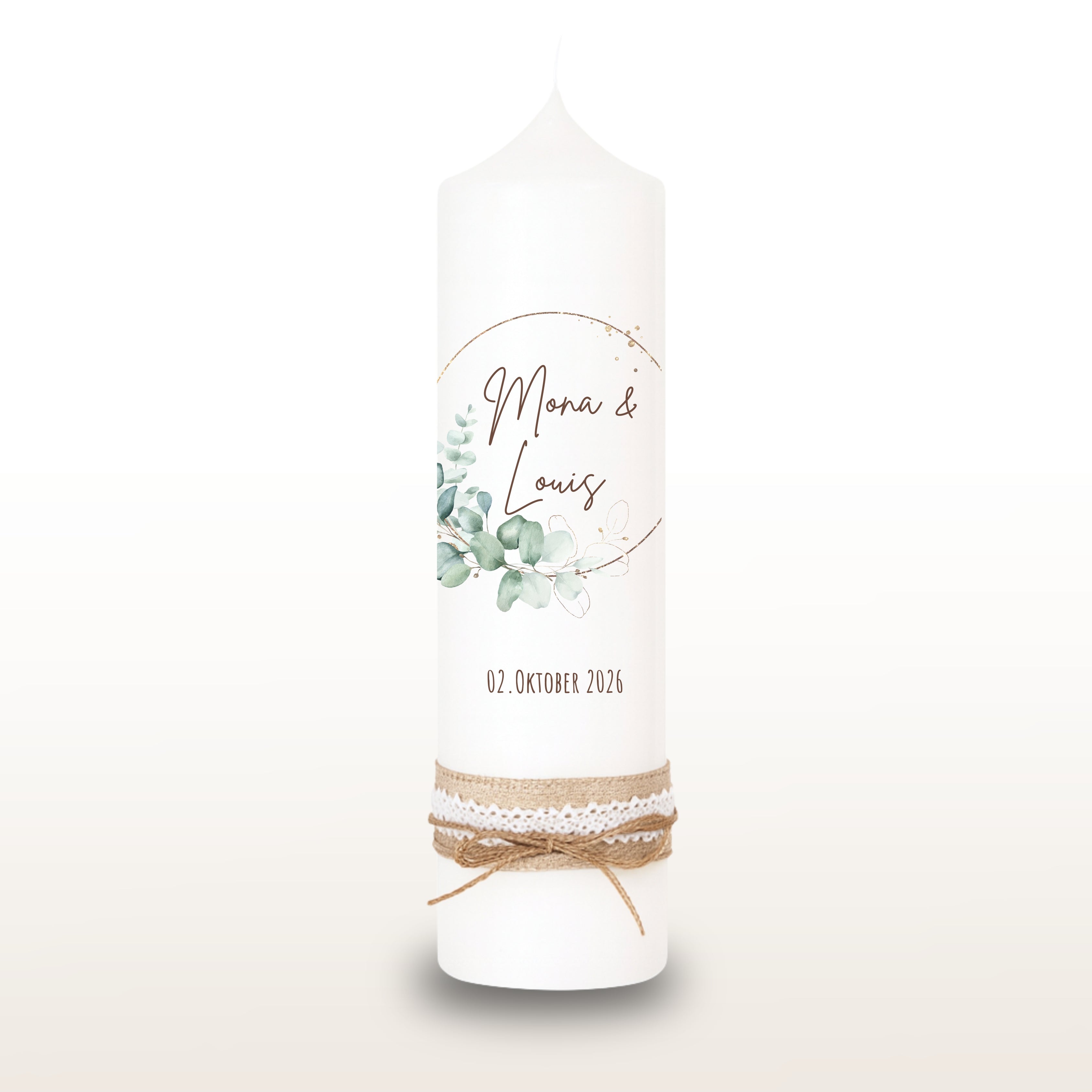 Hochzeitskerze Kranz Gold, personalisiert