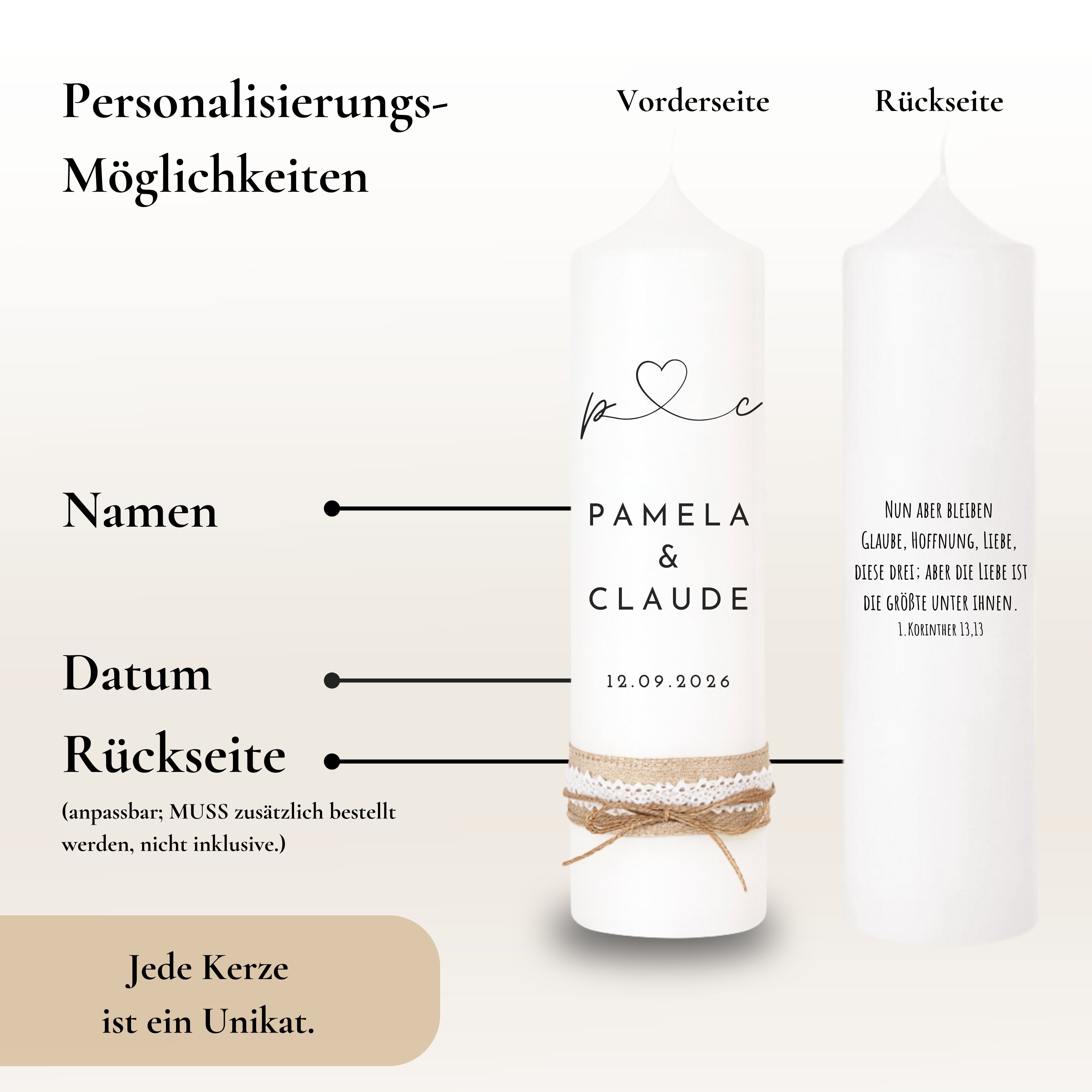 Hochzeitskerze Herz verbunden schwarz – Ansicht 4