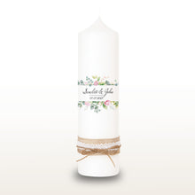 Load image into Gallery viewer, Hochzeitskerze Blumenrahmen Pfingstrose bunt, personalisiert
