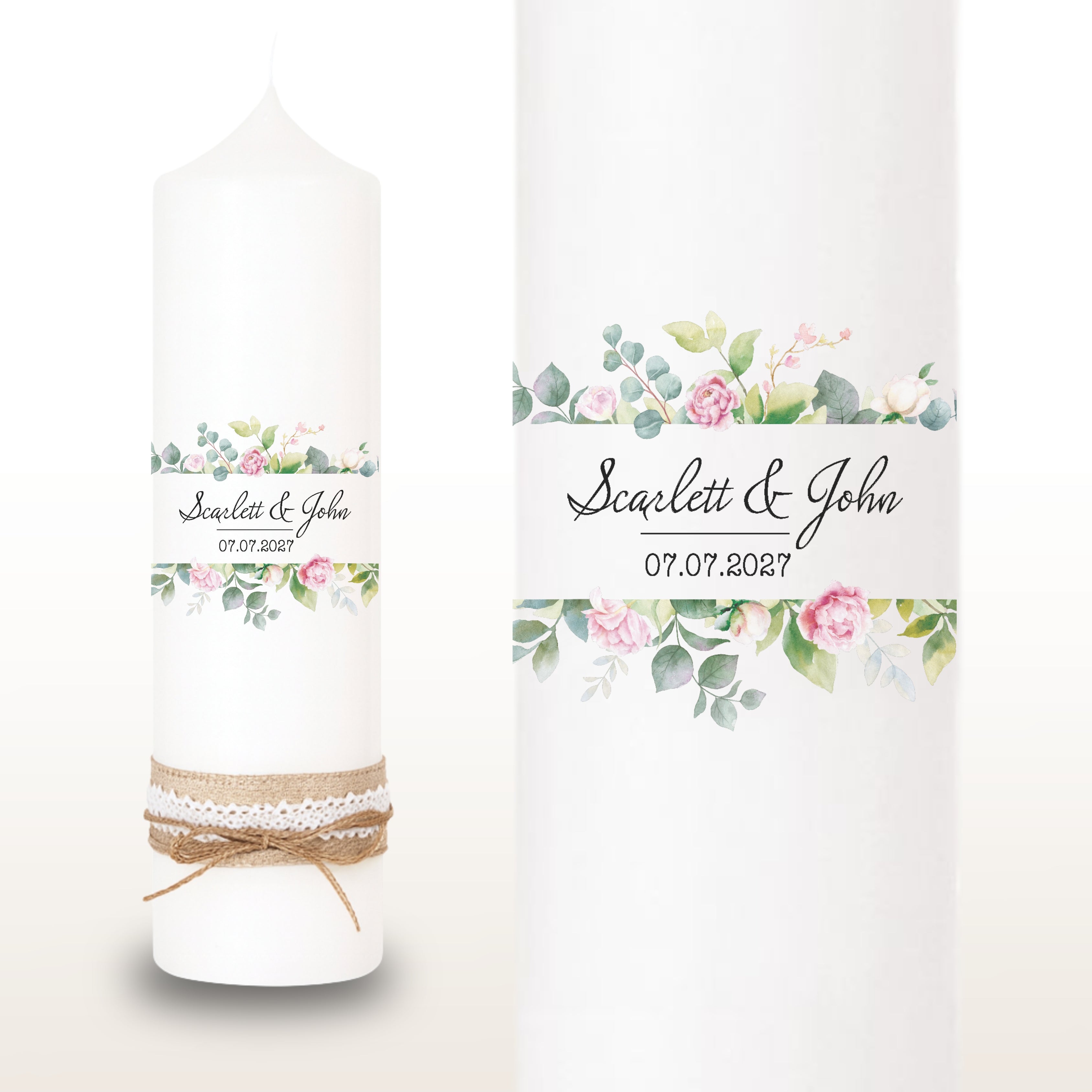 Hochzeitskerze Blumenrahmen Pfingstrose bunt – Ansicht 2