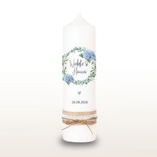 Charger l&#39;image dans la galerie, Hochzeitskerze &quot;Wiebke&quot; Hortensien Eukalyptus rosa - personalisiert
