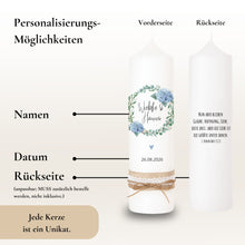 Lade das Bild in den Galerie-Viewer, Hochzeitskerze Hortensien Eukalyptus blau – Ansicht 4
