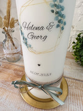 Load image into Gallery viewer, Wedding candle &quot;Valerie&quot; eucalyptus leaves - personalised
