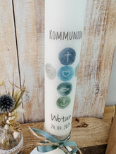 Load image into Gallery viewer, Kommunionkerze &quot;Wotan&quot; christliche Symbole - personalisiert
