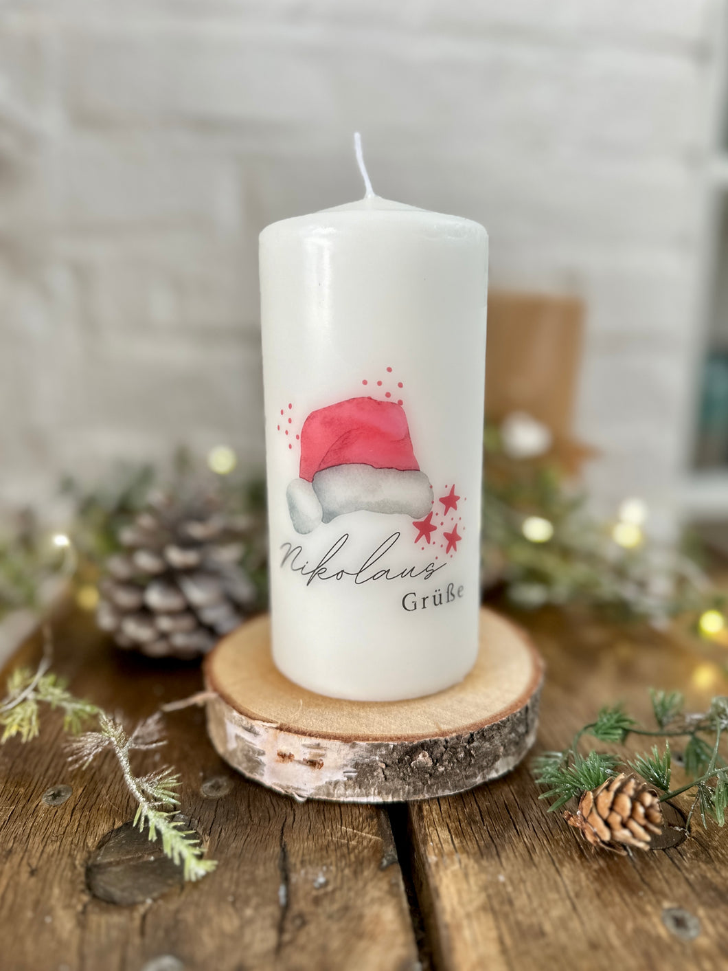 Weihnachstkerze/Adventskerze * Nikolausgrüße mit Nikolausmütze *Dekokerze